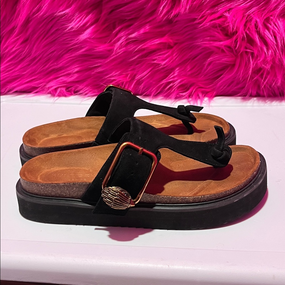 Black Suede KURT GEIGER Thong Sandals with Buckle Detail - Picture 2 of 8